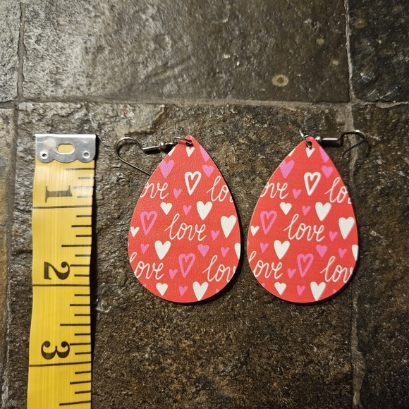 Chic Wooden Drop Earrings with Heart & Love Letter Design Stainless Steel Posts - Picture 2 of 2